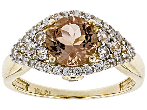 1.09ct round red Oregon Sunstone with .98ctw round white zircon 10K yellow gold ring - Size 8