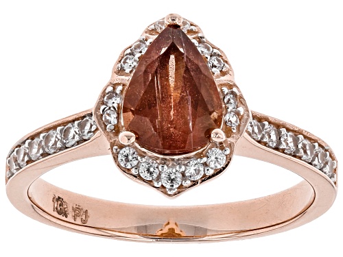 .80ct pear shape orange Oregon Sunstone with .29ctw round white zircon 10K rose gold ring - Size 8