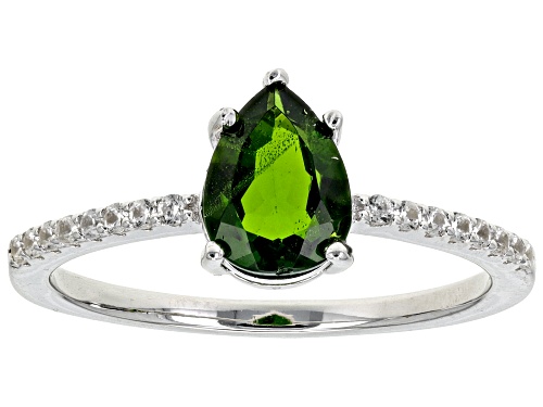 1.00ct Pear Shape Chrome Diopside With 0.19ctw White Zircon Rhodium Over Sterling Silver Ring - Size 10