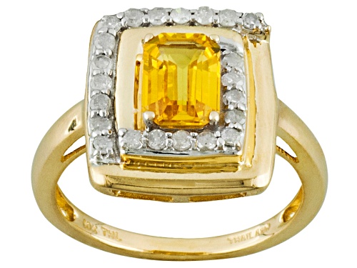 .90ct Emerald Cut Yellow Chanthaburi Sapphire With .23ctw Round White Diamond 10k Yellow Gold Ring - Size 9