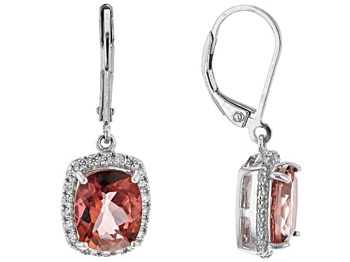 4.17ctw Rectangular Cushion Red Labradorite & 0.35ctw White Zircon Rhodium Over Silver Earrings