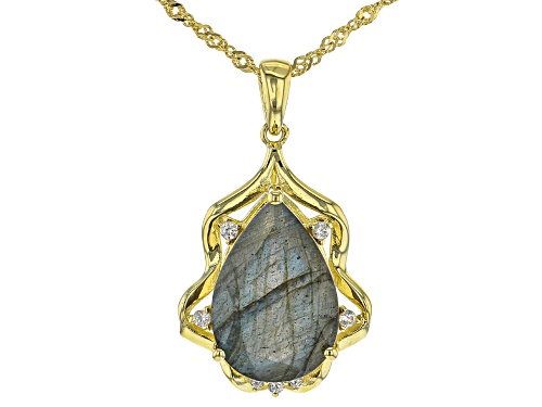 Photo of 6.15ct Labradorite With 0.15ctw White Zircon 18k Yellow Gold Over Silver Pendant with Chain