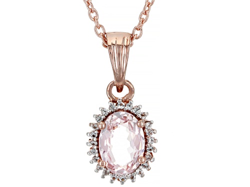 Photo of 0.59ct Oval Morganite With 0.02ctw Topaz 18K Rose Gold Over Sterling Silver Pendant With Chain
