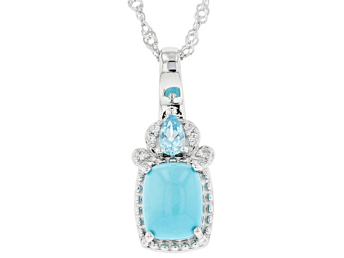 Photo of Sleeping Beauty Turquoise, 0.29ctw Swiss Blue Topaz And Zircon Rhodium Over Silver Pendant/ Chain