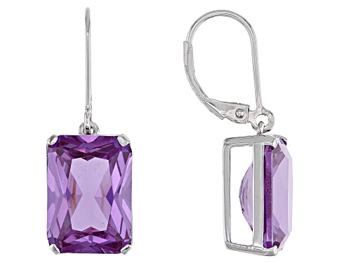 Photo of 17.77ctw Lab Created Purple Color Change Sapphire Rhodium Over Silver Dangle Earrings