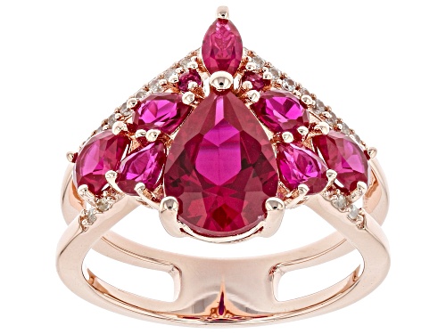 Photo of 3.25ctw Lab Created Ruby With .09ctw Round White Zircon 18K Rose Gold Over Sterling Silver Ring. - Size 7