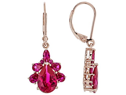 5.44ctw Mixed Shapes Lab Created Ruby 18k Rose Gold Over Sterling Silver Dangle Earrings