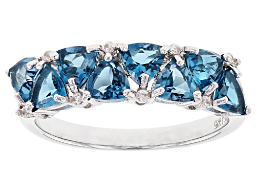 2.07ctw London Blue Topaz and 0.29ctw White Zircon Rhodium Over Sterling Silver Ring - Size 9