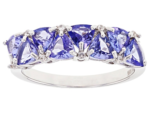 Photo of 1.69ctw Trillion Tanzanite and 0.29ctw Round White Zircon Rhodium Over Sterling Silver Ring. - Size 8