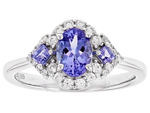 Photo of 0.76ctw Mixed Shapes Tanzanite With 0.38ctw White Zircon Rhodium Over Sterling Silver Ring - Size 7