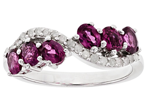 Photo of 0.81ctw Oval Magenta Color Rhodolite With 0.10ctw Round White Diamond Rhodium Over  Silver Ring - Size 7