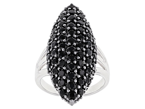 4.95ctw Round Black Spinel Rhodium Over Sterling Silver Cluster Ring - Size 7
