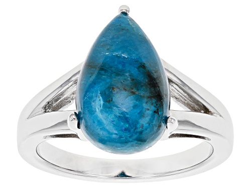 Photo of 14x9mm Pear Shape Cabochon Apatite Rhodium Over Sterling Silver Solitaire Ring - Size 10