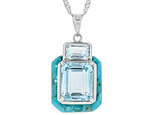 7.40ctw Glacier Topaz™ With Turquoise Rhodium Over Silver Pendant With Chain