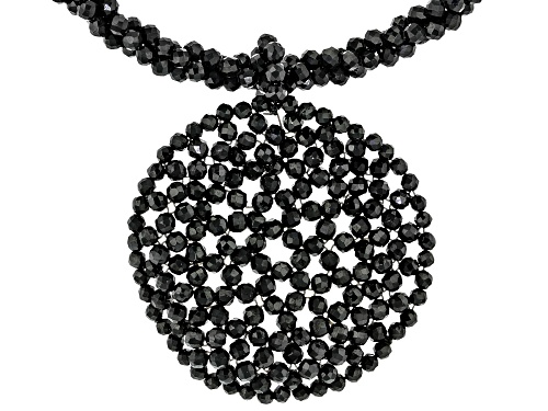 75.00ctw 2-2.5mm Rondelle Black Spinel Rhodium Over Sterling Silver Woven Lace Necklace - Size 18