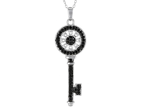 Pre-Owned .52ctw Round Black Spinel Sterling Silver "Key" Pendant With Chain