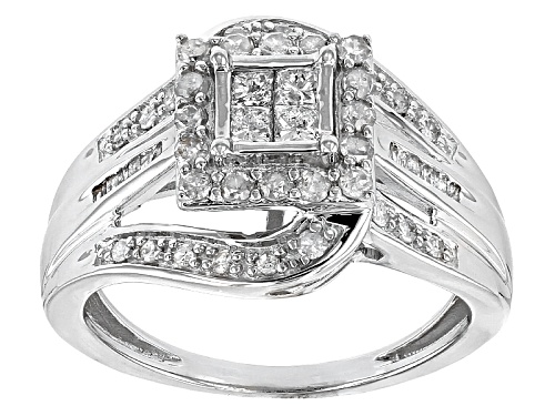 Photo of Pre-Owned .75ctw Round, Baguette And Princess Cut White Diamond 10k White Gold Ring - Size 8