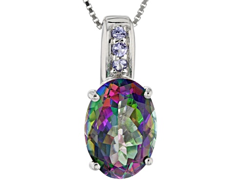Photo of Pre-Owned 6.24CT OVAL GREEN MYSTIC TOPAZ® & .11CTW ROUND TANZANITE RHODIUM OVER SILVER PENDANT WITH