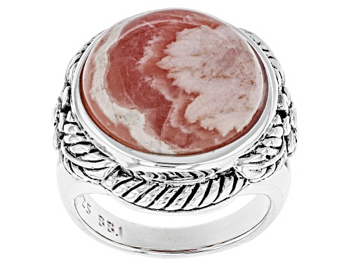 Pre-Owned Southwest Style by JTV™ 16mm round cabochon rhodochrosite sterling silver floral ring - Size 5