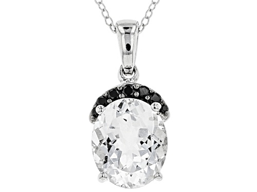 Photo of Pre-Owned 3.51ct Oval Brazilian Goshenite With .14ctw Round Black Spinel Sterling Silver Pendant Wit