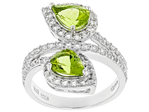 Photo of Pre-Owned 1.87ctw Pear Shape Peridot Wtih 1.06ctw Round White Topaz Sterling Silver Bypass Ring - Size 9