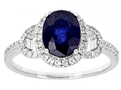 Photo of Pre-Owned 2.25ct Oval Mahaleo® Blue Sapphire And .37ctw Round White Zircon Sterling Silver Ring - Size 12