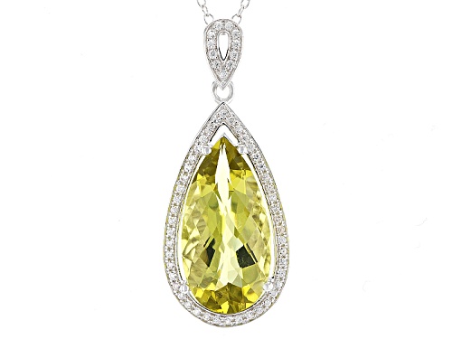 Photo of Pre-Owned 6.80ct Pear Shape Canary Yellow Quartz And .32ctw White Zircon Sterling Silver Pendant Wit