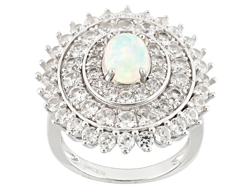 Photo of Pre-Owned .62ct Oval Cabochon Ethiopian Opal With 3.88ctw Round White Zircon Sterling Silver Ring - Size 4