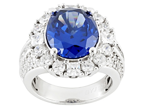 Photo of Pre-Owned Bella Luce ® Esotica ™ 8.06ctw Tanzanite & Diamond Simulants Rhodium Over Silver Ring - Size 8