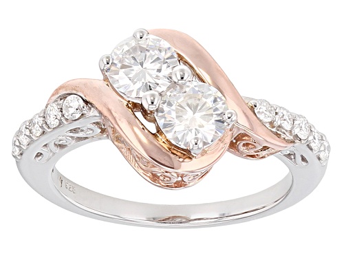 Photo of Pre-Owned Moissanite Fire ® 1.30ctw Dew Round Platineve™ And 14k Rose Gold Over Sterling Silver Ring - Size 9