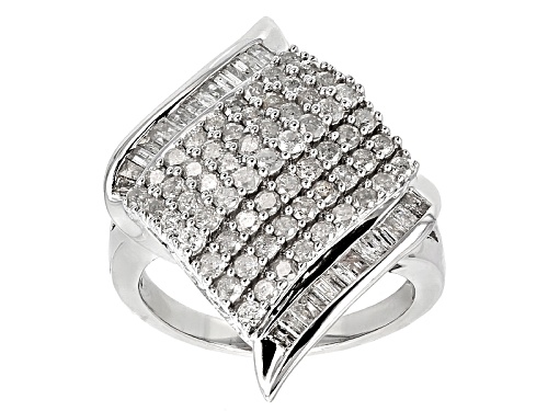 Photo of Pre-Owned 1.50ctw Round And Baguette White Diamond Rhodium Over Sterling Silver Ring - Size 6