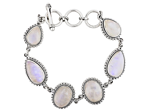 Photo of Pre-Owned Artisan Gem Collection Of India™, Oval And Pear Shape Rainbow Moonstone Silver Bracelet - Size 8