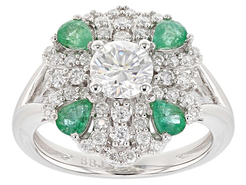 Photo of Pre-Owned MOISSANITE FIRE® 1.32CTW DEW ROUND AND .60CTW PEAR SHAPE EMERALD PLATINEVE™ RING - Size 7