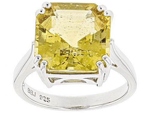 Pre-Owned 7.61CTW SQUARE OCTAGONAL ASSCHER CUT YELLOW APATITE STERLING SILVER SOLITAIRE RING - Size 8