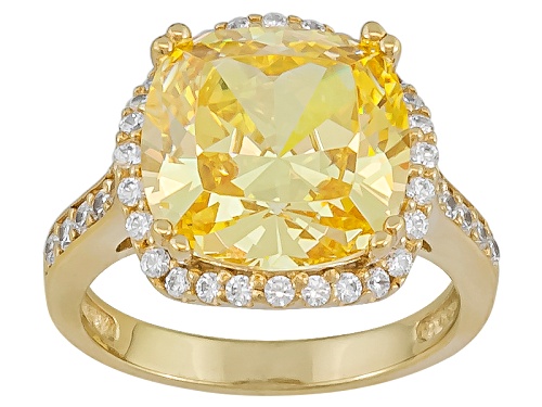 Photo of Pre-Owned Bella Luce ® 9.41ctw Canary & White Diamond Simulant 18k Yellow Gold Over Silver Ring - Size 10