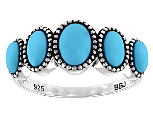 Pre-Owned 7x5mm, 6x4mm, And 5x3mm Oval Sleeping Beauty Turquoise Rhodium Over Silver Ring - Size 7