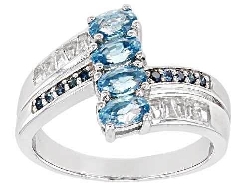 Pre-Owned 1.30ctw Blue Zircon With .21ctw White Topaz & Blue Diamond Accent Rhodium Over Sterling Si - Size 6