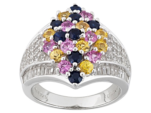 Photo of Pre-Owned 2.47ctw Round Multi Color Sapphire And 1.83ctw Mixed Zircon Sterling Silver Ring - Size 8