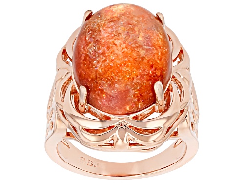 Pre-Owned Timna Jewelry Collection™ 18X14mm Oval Cabochon Red Sunstone Solitaire Copper Ring - Size 8