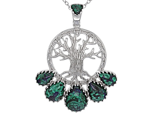 Pre-Owned Pear Shape And Trillion Cabochon Azurmalachite Silver Tree Of Life Enhancer/Pendant With C