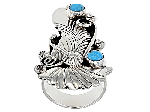 Pre-Owned Southwest Style By Jtv™ Round Blue Turquoise Sterling Silver Ring - Size 5