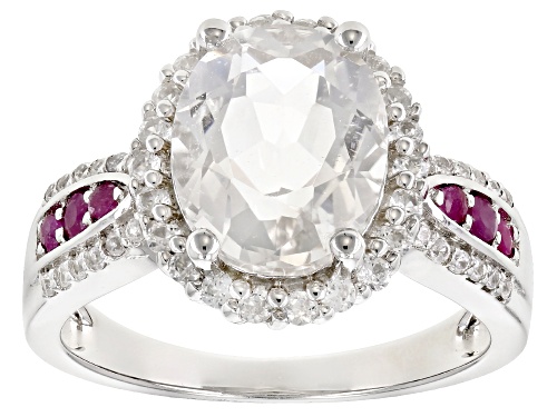 Pre-Owned 3.06ct Crystal Quartz with .20ctw Ruby and .59ctw White Zircon Rhodium Over Sterling Silve - Size 10