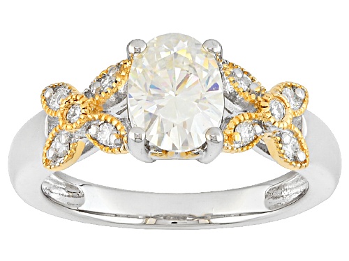 Photo of Pre-Owned Moissanite Fire® 1.62ctw Dew Platineve™ And 14k Yellow Gold Accent Over Platineve™ Ring - Size 11