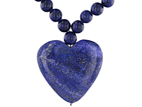 Pre-Owned 8mm Round Bead & 40x40mm Heart Shape Lapis Lazuli Sterling Silver Necklace - Size 21