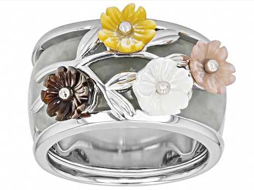 Pre-Owned Pacific Style™ Jadeite with Multi Color Mother-Of-Pearl Interchangeable Sterling Silver Ri - Size 8