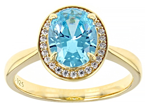Pre-Owned Bella Luce ® 3.00ctw Aquamarine And White Diamond Simulants Eterno™ Yellow Ring - Size 8