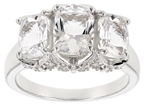 Photo of Pre-Owned 2.37CTW CUSHION CRYSTAL QUARTZ WITH .03CTW DIAMOND ACCENT RHODIUM OVER SILVER 3-STONE RING - Size 5