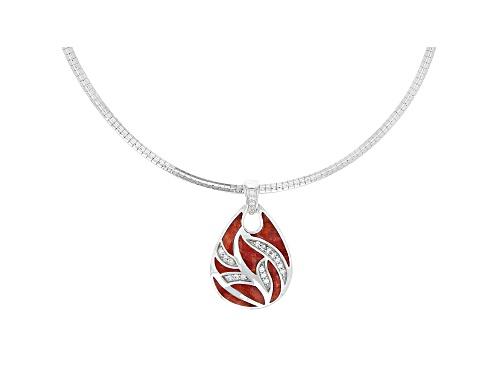 Photo of Pre-Owned Red Sponge Coral & White Zircon Rhodium Over Sterling Silver Pendant With Chain