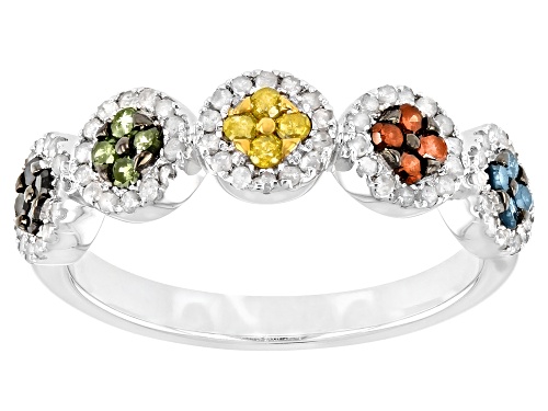 Pre-Owned 0.60ctw Round Multi-Color Diamond Rhodium Over Sterling Silver Band Ring - Size 10