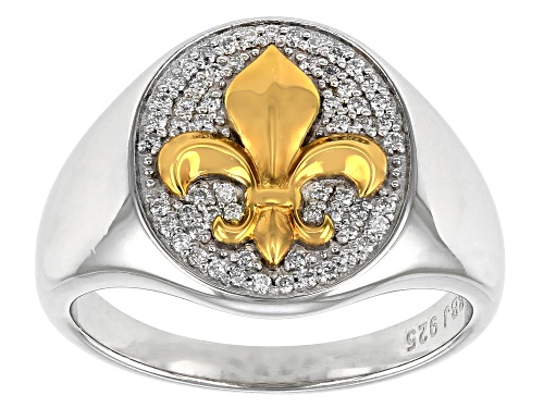Pre-Owned MOISSANITE FIRE(R) .59CTW DEW ROUND PLATINEVE(R) TWO TONE FLEUR DE LIS MENS RING - Size 12